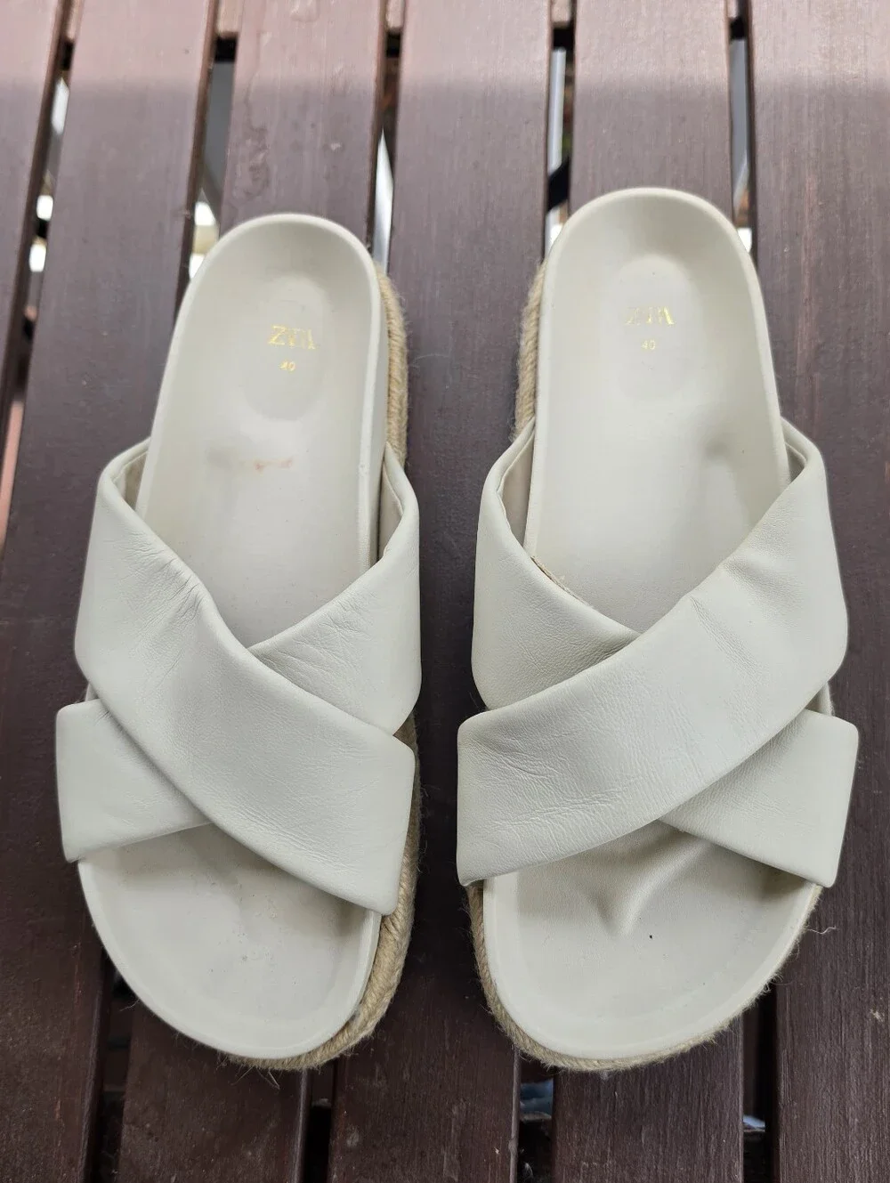 ZARA Cream Crisscross Espadrille Slide Sandals - Picture 2 of 7